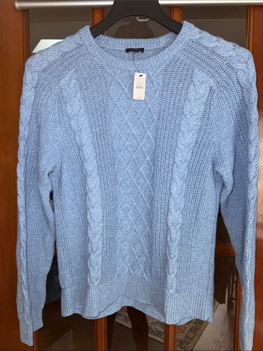 Talbots light blue cable sweater Large NWT